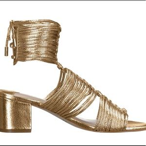 Metallic lace up strapy block heel sandal - gold✨